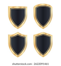 Luxury gold shield badge emblem medal design elements collection. Vector shield blank gold labels badge set