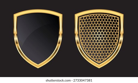 Luxury Gold Shield Emblem Set on Black Background, Web Security and Cyber Protection Badge, Premium Digital Safety Crest Vector Illustration