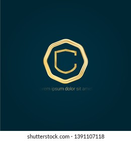 luxury gold shield logo. golden shield