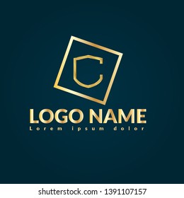 luxury gold shield logo. golden shield