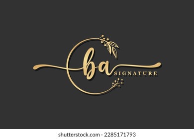 luxury gold signature initial ba logo design isolated leaf and flower