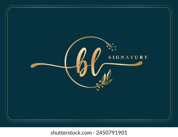 luxury gold signature initial BL logo design isolated leaf and flower