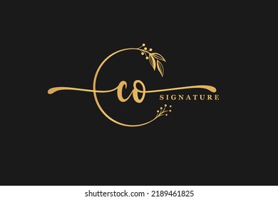 luxury gold signature initial C O logo design isolated leaf and flower