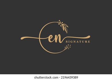 luxury gold signature initial E M logo design isolated leaf and flower