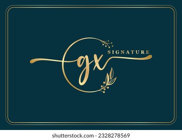 luxury gold signature initial gx logo design isolated leaf and flower 
