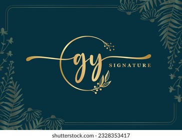 luxury gold signature initial gy logo design isolated leaf and flower 