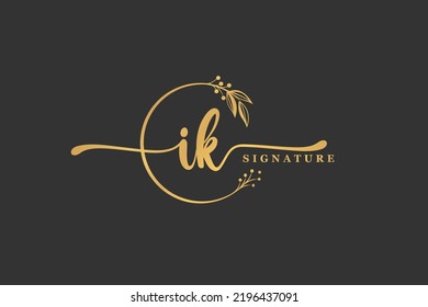 luxury gold signature initial I K logo design isolated leaf and flower