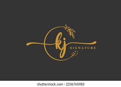 luxury gold signature initial K J logo design isolated leaf and flower
