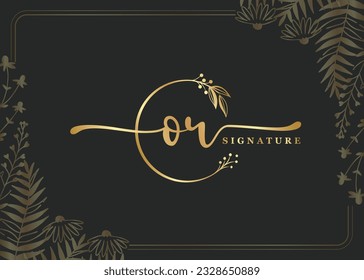 luxury gold signature initial OR logo design isolated leaf and flower 
