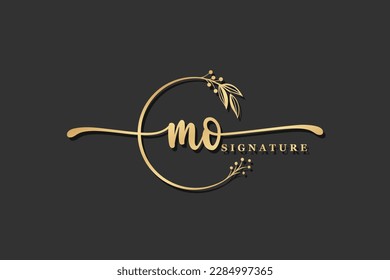 luxury gold signature initial mo logo design isolated leaf and flower