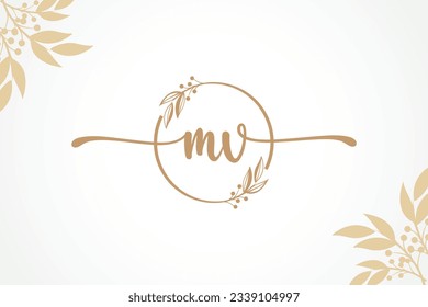 luxury gold signature initial mv logo design isolated leaf and flower