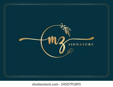 luxury gold signature initial MZ logo design isolated leaf and flower