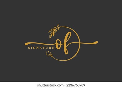 luxury gold signature initial O F logo design isolated leaf and flower