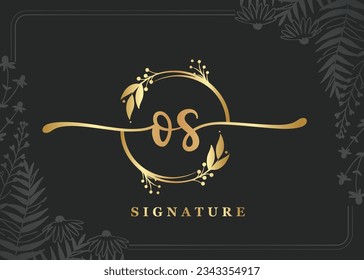 luxury gold signature initial os logo design isolated leaf and flower