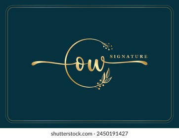 luxury gold signature initial OW logo design isolated leaf and flower