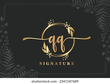 luxury gold signature initial qq logo design isolated leaf and flower