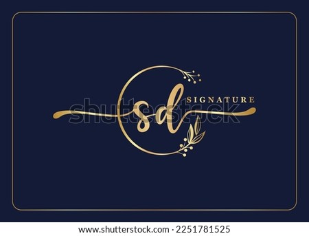 luxury gold signature initial SD logo design isolated leaf and flower 