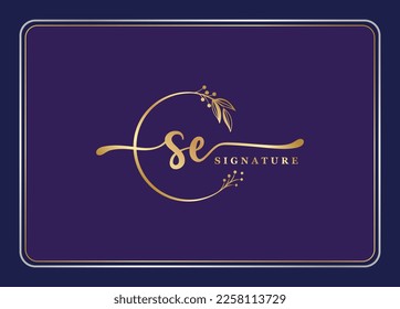 luxury gold signature initial SE logo design isolated leaf and flower 