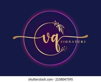 luxury gold signature initial vq logo design isolated leaf and flower