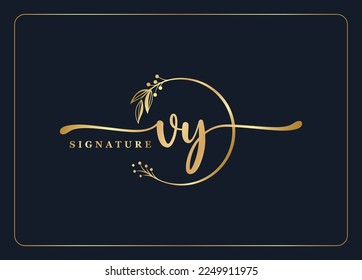luxury gold signature initial Vy logo design isolated leaf and flower 