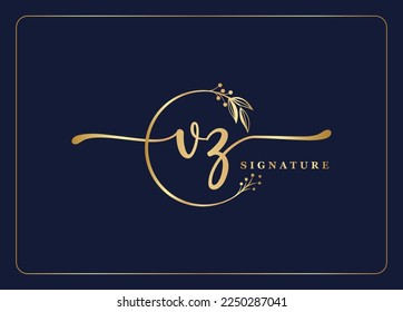 luxury gold signature initial VZ logo design isolated leaf and flower 