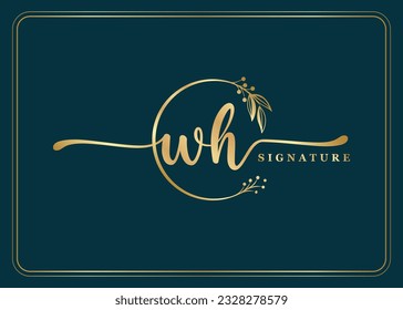 luxury gold signature initial wh logo design isolated leaf and flower 