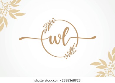 luxury gold signature initial wl logo design isolated leaf and flower