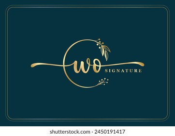 luxury gold signature initial WO logo design isolated leaf and flower