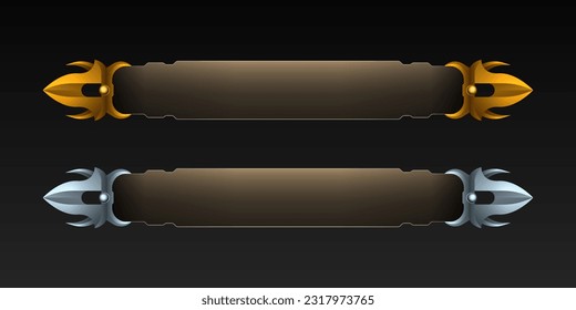 Luxury gold and silver fantasy border lower third screen title banners for game ui design