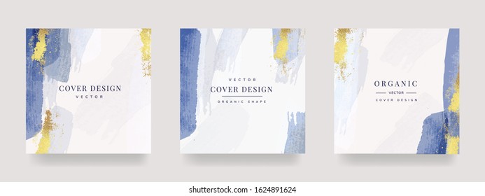 Luxury Gold Social media stories and post , Vector invitation design with golden brush, Gold Powder and blue watercolor decoration style background vector