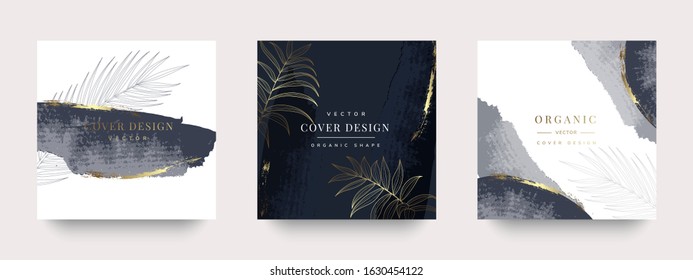 Luxury Gold Social media stories and post , Vector invitation design with golden brush, Gold Powder and blue watercolor decoration style background vector