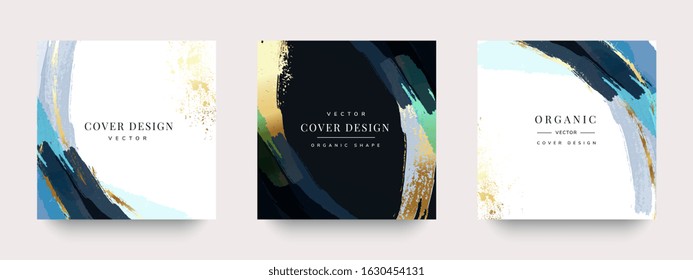 Luxury Gold Social media stories and post , Vector invitation design with golden brush, Gold Powder and blue watercolor decoration style background vector