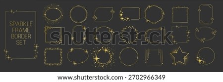 Luxury gold sparkle frame border with stars elegant decorative element on transparent background