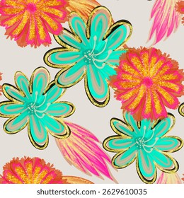 Ouro de luxo Flor de primavera Fundo pétala. Turquesa, amarelo dourado e cor-de-rosa, design de arte de parede de ouro com textura clara de artes de linha de ouro brilhante. Papel de parede de arte moderna.