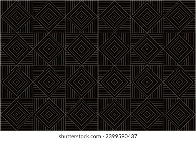 Luxury gold square pattern background on black background, Christmas patterns, geometric pattern	