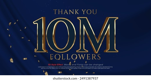 Luxury gold style text effect 10M followers and subscribers template on blue background