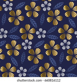 Luxury gold style tropical leave and flower element for festive design. geometry floral seamless pattern for surface design.