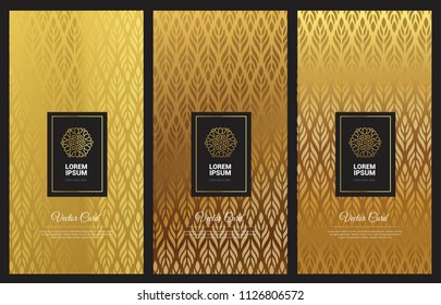 Luxury Gold Styles,  Folder, Brochure, Cover, Card, Leaf Pattern Vector Background Template set