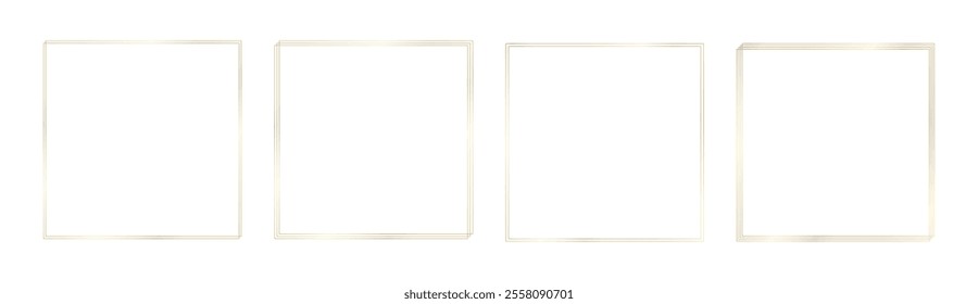 Luxury gold thin square frame collection. Gold shining geometric borders, design element for decoration card, photo, certificate, poster, grand opening, wedding invitation. Vector illustration