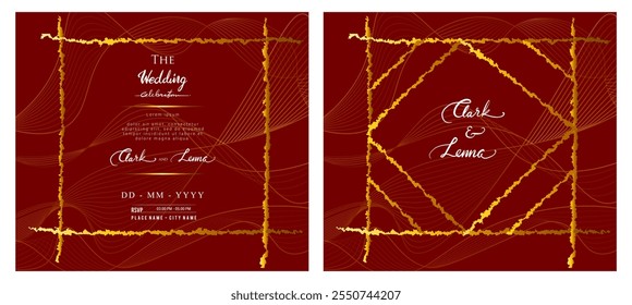 luxury gold thread flow wedding invitation with red base color