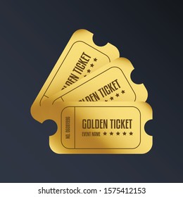 Luxury Gold Ticket And Coupon Template Vintage Vector Isolated.