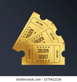 Luxury Gold Ticket And Coupon Template Vintage Vector Isolated.