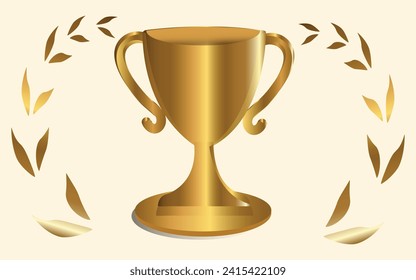 Luxury Gold Trophy Cup Vector Flat Trophy Icon with stars and laurel wreath