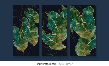 Luxury Gold Tropical leaves background vector. Contemporary botanical prints wall art.Canvas frame design for prints , wallpaper, cover, banner and home decor.
