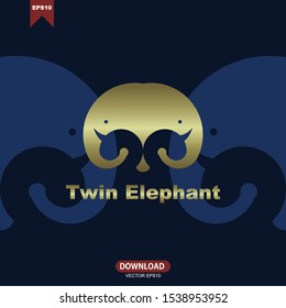 Luxury gold twin elephant logo icon vector design