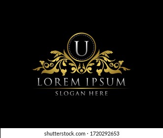 Luxury Gold U Letter Logo template in vector for Restaurant, Royalty, Boutique, Cafe, Hotel, Heraldic, Jewelry, Fashion and other vector illustration