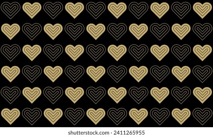 Luxury gold valentine background pattern seamless geometric heart  line abstract design  vector. Valentines background.