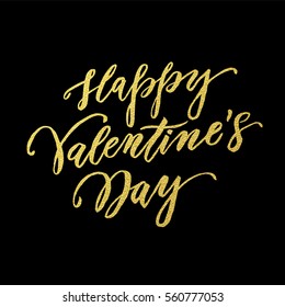 Luxury gold Valentines Day text lettering for premium black greeting card. Vector Golden foil lettering.
