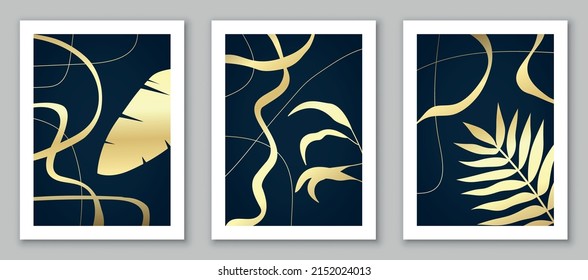 Lujo, diseño vectorial de oro. Arte abstracto, fondo floral para invitación, portada, tarjeta VIP, impresión, afiche y papel tapiz. ilustración vectorial EPS10, set