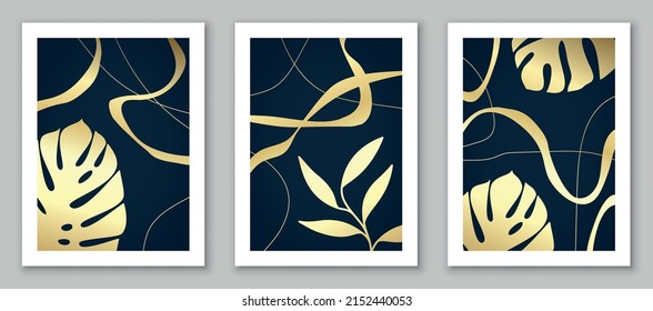 Luxury, gold vector design. Abstract art, floral background for  invitation, cover, VIP card, print, poster and wallpaper. EPS10 vector illustration, set